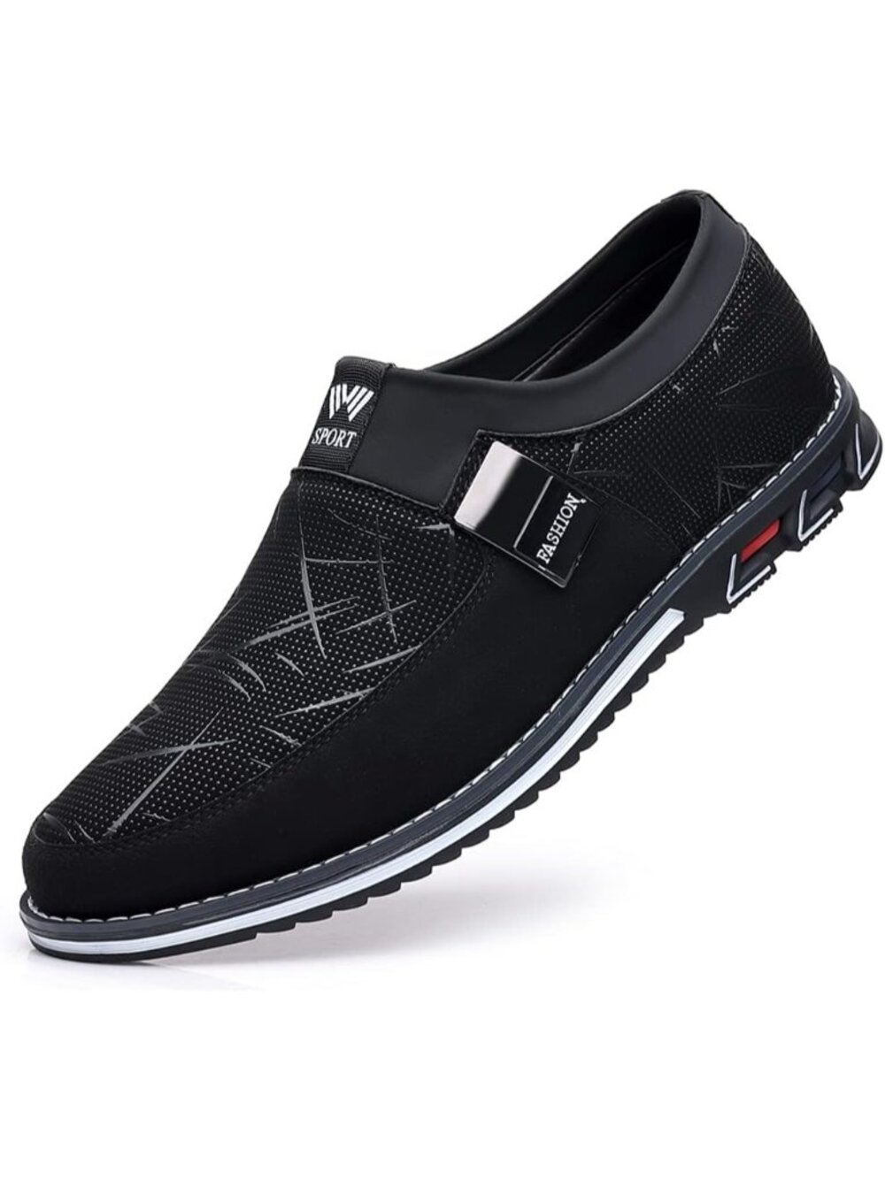 Men's Black Geometric Abstract Slip-on Low-heel Silver Hardware Dress Loafers